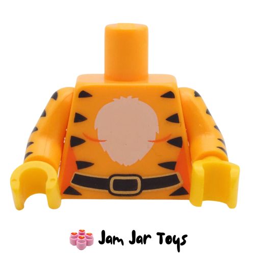 LEGO Bright Light Orange Torso, Black Tiger Stripes, White Chest, Belt.