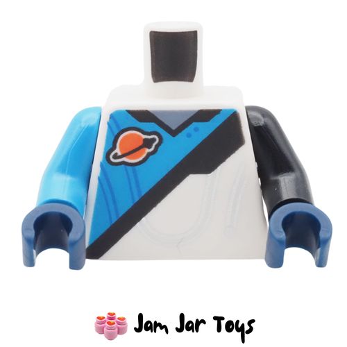 LEGO White Torso, Odd Arms, Space Suit, Dark Azure Top Half, Space Logo.