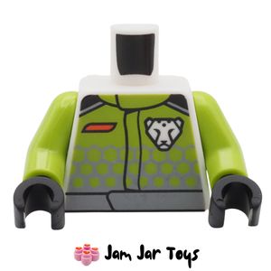 LEGO Race Suit Torso Lime Light Bluish Grey Front White Wolf Logo.