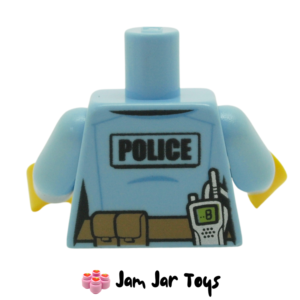 LEGO Police Badge Torso Bright Light Blue Shirt Radio, Rear View