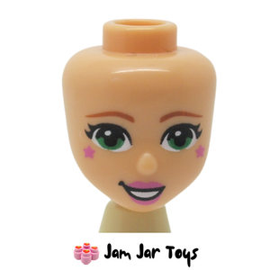 LEGO® Freya Friends Minidoll Head Medium Tan with Green Eyes Bright Pink Lips and Stars MDH25