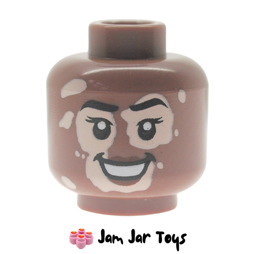 LEGO Medium Brown Head, Peach Lips, Open Mouth Smile Light Nougat Vitiligo Patches.