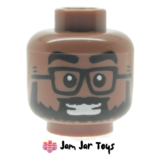 LEGO Medium Brown Head, Black Glasses, Beard, Smile with Teeth