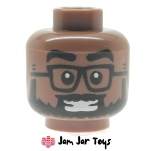 LEGO® Medium Brown Head, Black Glasses, Beard, Smile with Teeth / O Shaped Mouth FH215