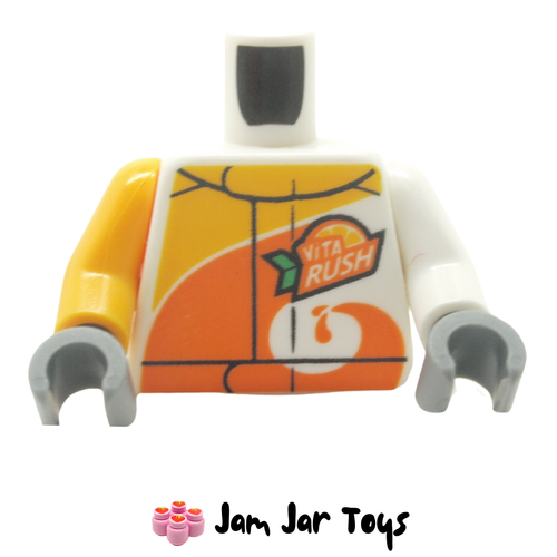 LEGO Racing Jacket Torso, Bright Light Orange Collar, Orange Swirl, 'Vita Rush' Logo