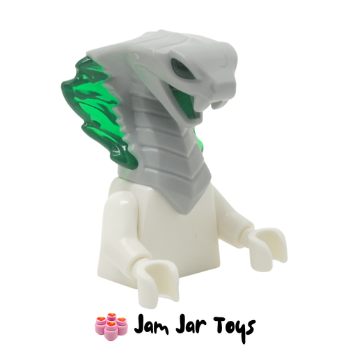 LEGO Cobra Snake Head; Light Bluish Grey with Open Mouth and Trans-Green Eye