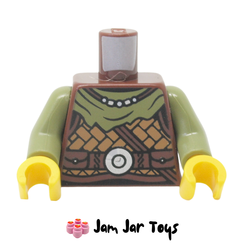 LEGO Viking Torso, Scale Armour, Olive Green Cloak and Arms, Dark Brown Straps