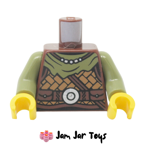 LEGO Viking Torso, Scale Armour, Olive Green Cloak and Arms, Dark Brown Straps