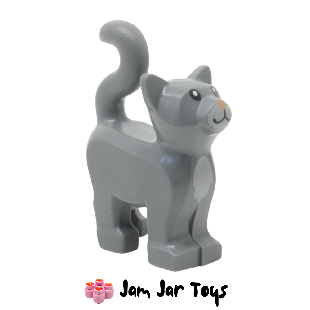 LEGO Dark Bluish Grey Cat, White Muzzle and Chest and Coral Nose