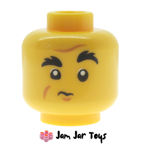 LEGO® Head, Thick Black Eyebrows, Raised Eyebrow Questioning/Open Mouth Smile/Joy HF13