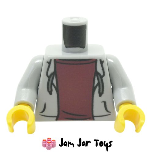 LEGO Light Bluish Grey Torso Hoodie, Open, Dark Red Undeshirt, Yellow Hands