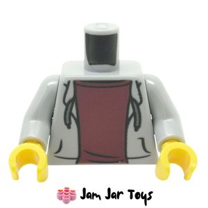LEGO® Light Bluish Grey Torso Hoodie, Open, Dark Red Undeshirt, Yellow Hands. TO57
