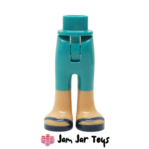 LEGO Dark Turquoise Minidoll Trousers, Warm Tan Feet, with Back Pockets, Dark Blue Sandals