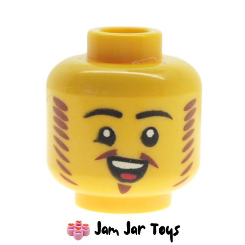 LEGO Troubadour Head, Reddish Brown Moustache, Sideburns, Goatee, Crooked Open Singing Mouth