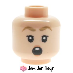 LEGO Fleur Delacour / Phoebe Light Nougat Head, Dark Tan Eyebrows, Peach Lips, Open Mouth Shocked.