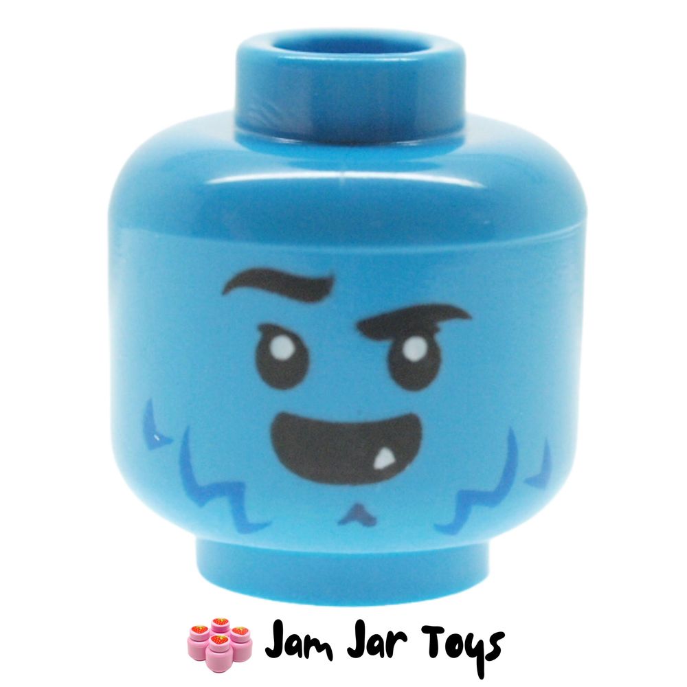 LEGO Logan Head, Dark Azure, Jagged Eyebrows, Blue Lines, One Fang, Open Mouth