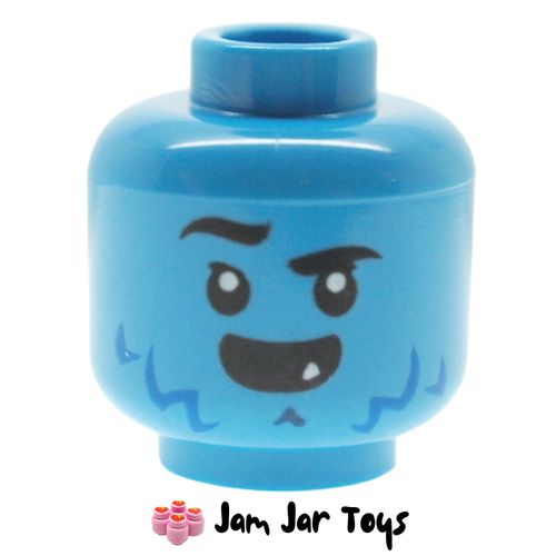 LEGO Logan Head, Dark Azure, Jagged Eyebrows, Blue Lines, One Fang, Open Mouth