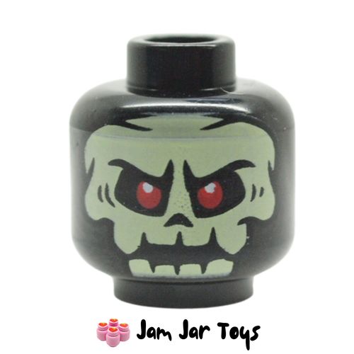 LEGO Black Bone Guard / Knight / Warrior Head, Yellowish Green Skull, Red Eyes.