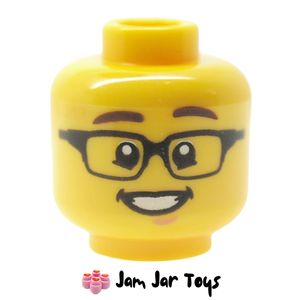 LEGO® Yellow Head, Dark Brown Eyebrows, Glasses, Open Mouth Smile with Teeth HF118