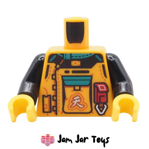 LEGO Bright Light Orange Racing Suit, Chinese SKY Logogram Monkie Kid Logo.