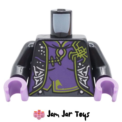 LEGO Black Robe Torso, Spider / Silver Webs, Lime / Dark Purple Trim.