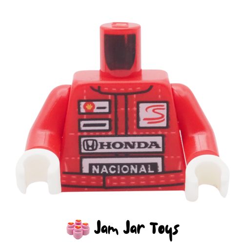 LEGO Red Racing Suit Torso, Shell, Honda, Nacional, Senna Logos