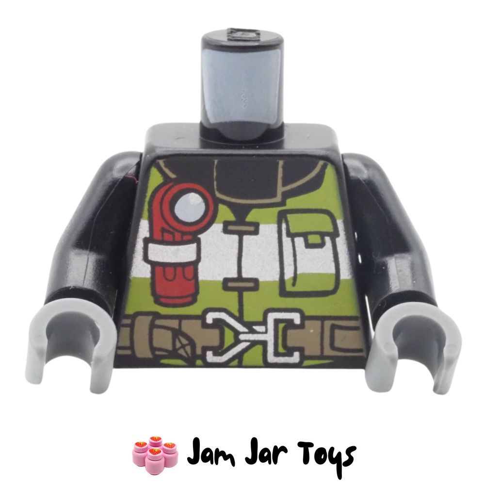 LEGO Fire Fighter Torso, Reflective Stripes, Utility Belt, Torch