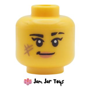 LEGO® Yellow Head, Scars, Peach Lips, Smirk/Open Mouth Smile. HF174