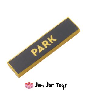 LEGO® Yellow Tile 1 x 4 Park Wording on Black Background. PT137