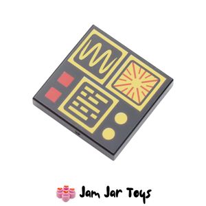 LEGO® Black Control Panel Tile, Yellow Controls, Graphs, Red Buttons 2 x 2 PT172