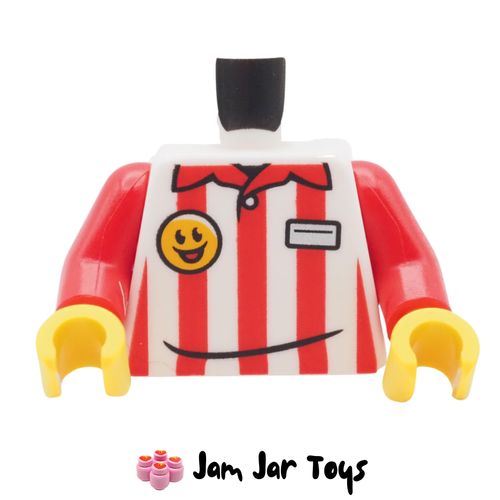 LEGO White Torso, Red Striped Shirt, Smiley Face, ID Badge.