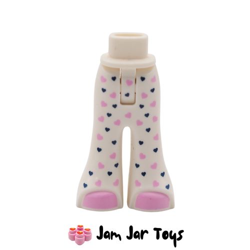 LEGO White Minidoll Legs, Wide Pants with Hearts, Bright Pink Shoes