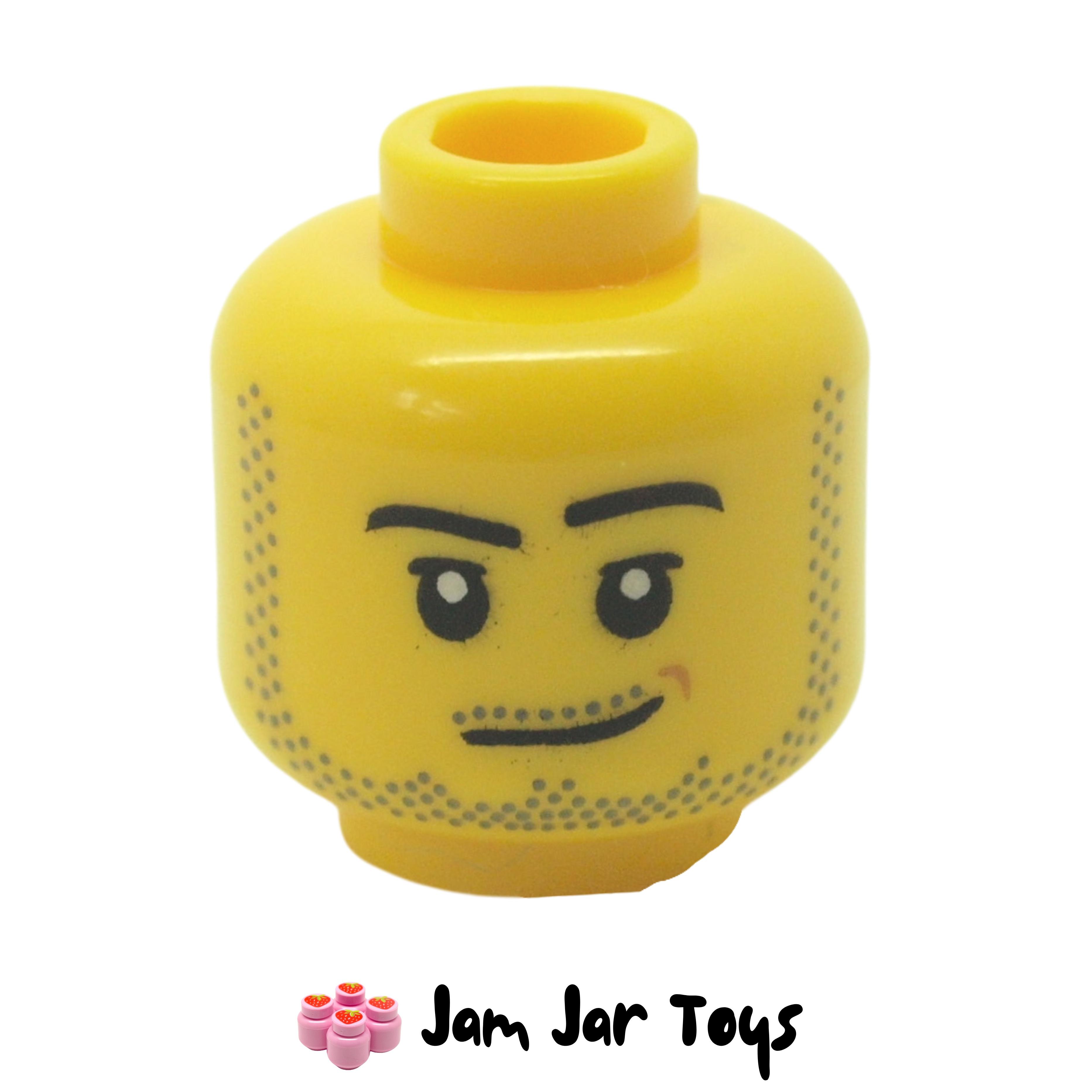 LEGO Minifigure Head YELLOW Male Glasses Rectangular Gray Eyebrows Moustache 