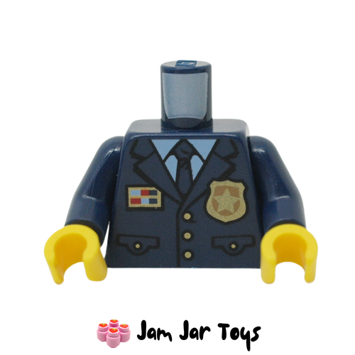 LEGO Dark Blue Jacket with Gold Police Badge, Light Blue Shirt