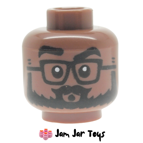 LEGO Medium Brown Head, Black Glasses, Beard, O Shaped Mouth.
