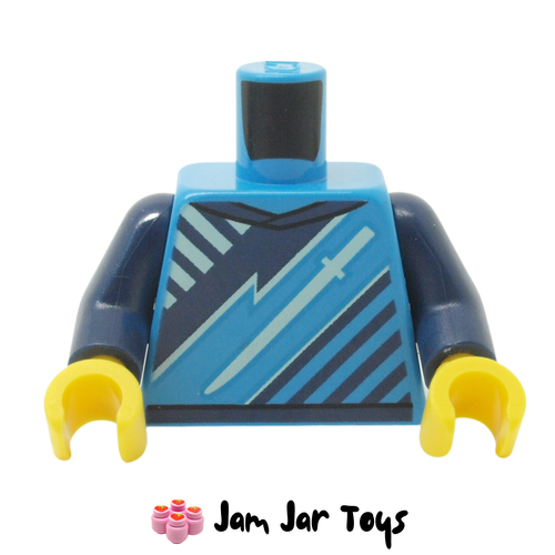 LEGO Dark Azure Torso, Dark Blue/White/Dark Azure Diagonal Stripes, Sword.