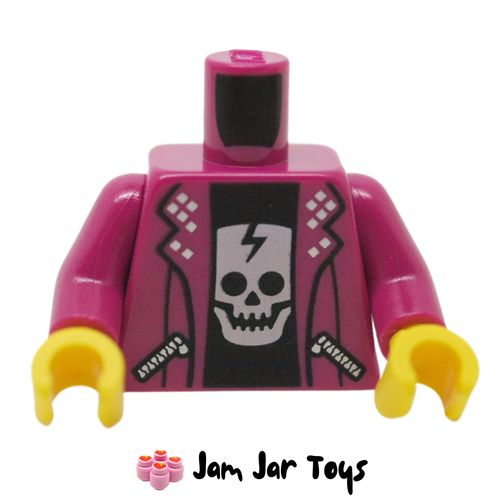 LEGO Magenta Jacket with Zipper Pockets, Open over Black Undershirt with White Skull / Tour.