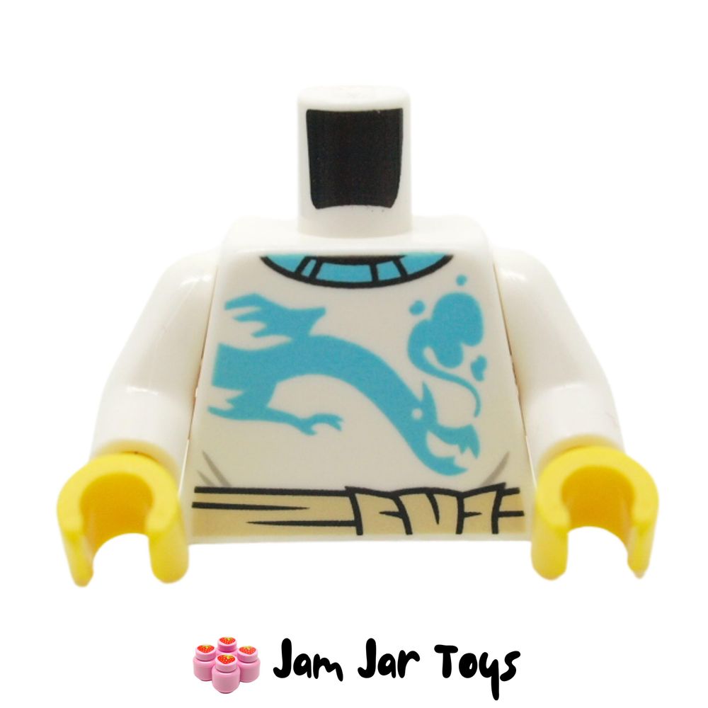 LEGO Tea Vendor White Sweater Torso, Tan Sash Belt, Medium Azure Dragon