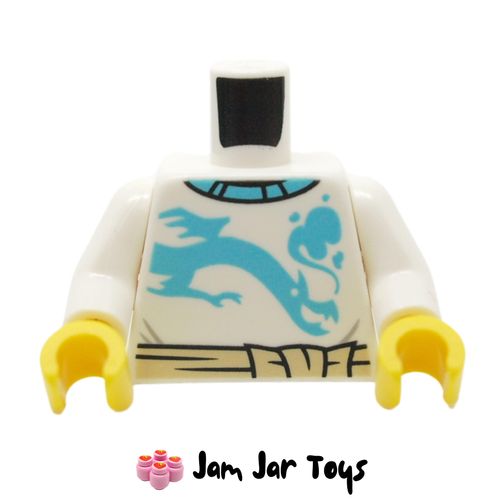 LEGO Tea Vendor White Sweater Torso, Tan Sash Belt, Medium Azure Dragon