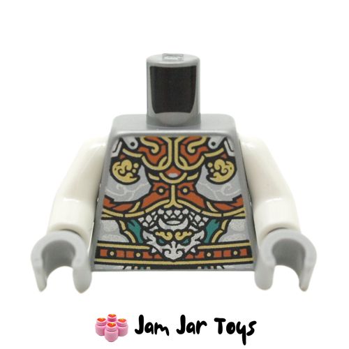 LEGO Flat Silver Torso, Gold/Orange/Dark Turquoise Asian Decorations.
