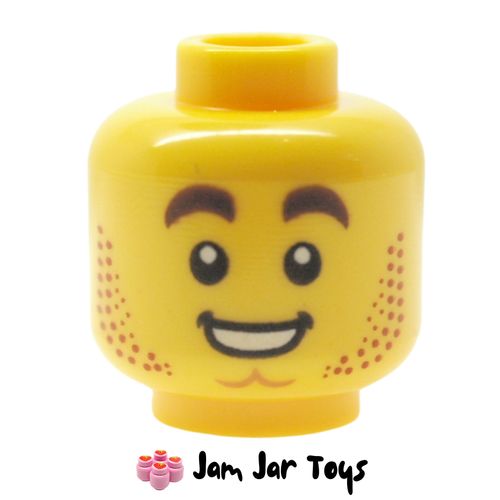 LEGO Harl Hubbs Head, Dark Brown Stubble Beard, Smile with Teeth