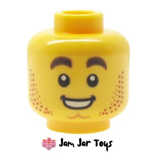 LEGO Harl Hubbs Head, Dark Brown Stubble Beard, Smile with Teeth