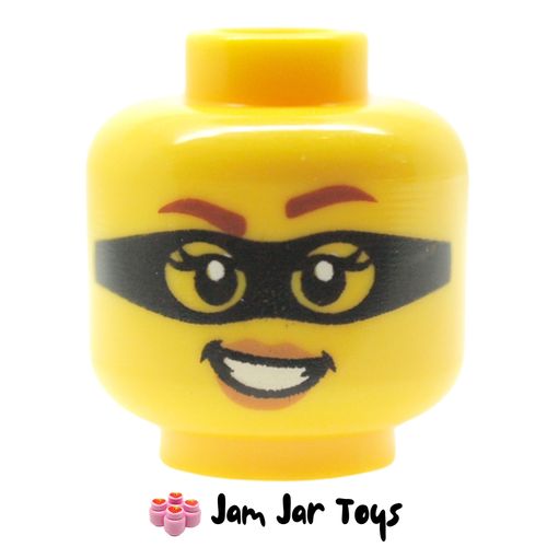 LEGO Betsy Bass Head, Brown Eyebrows, Dark Tan Lips, Black Eyemask