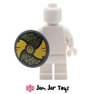 LEGO® Round Viking Shield, Dark Bluish Grey, Yellow/ Green Panels. W125