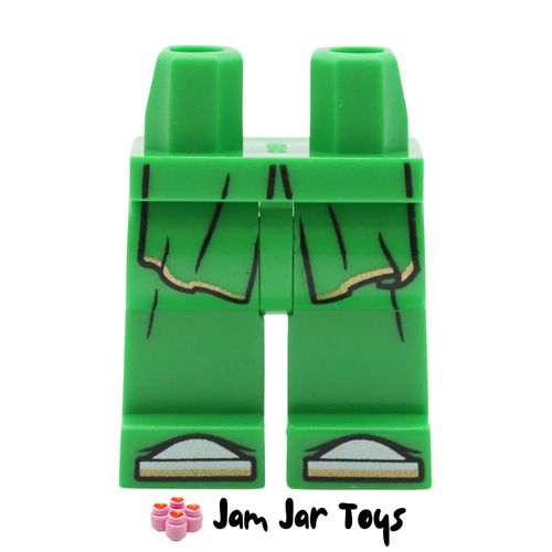 LEGO Bright Green Legs with Robe Ends, Gold Trim and White Toes.