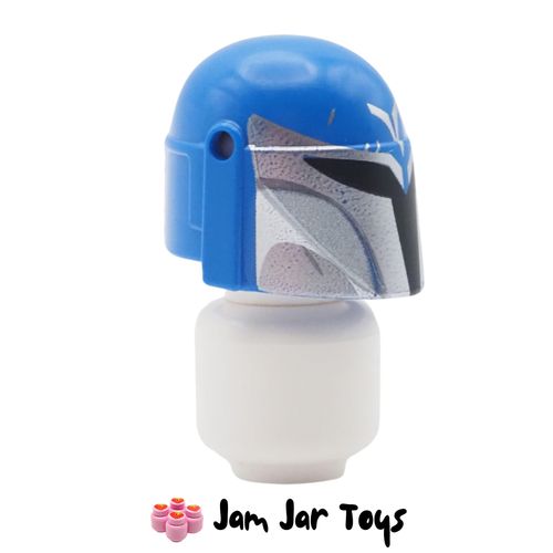 LEGO Mandalorian Helmet, Light Bluish Grey Markings, Silver V, Scratches