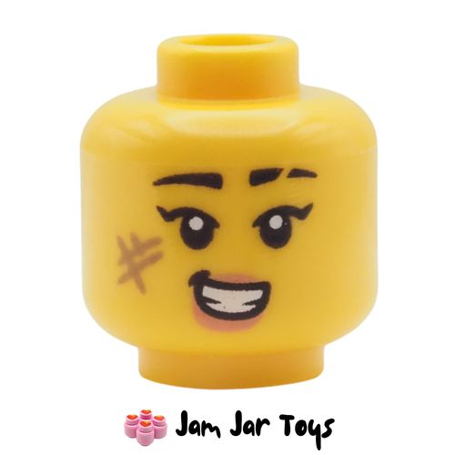 LEGO Yellow Head, Scars, Peach Lips, Open Mouth Smile