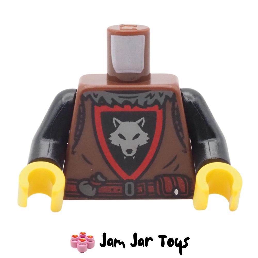 LEGO Reddish Brown Wolfpack Torso, Silver Wolf on Black Shield.