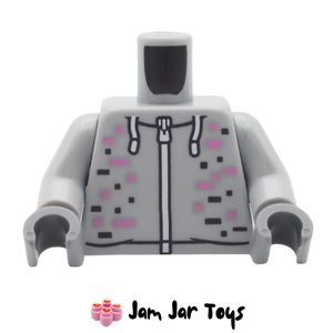 LEGO® Grey Drawstring Hoodie, Black / Pink Rectangles, Minifigure Head with Zigzag Mouth Rear TO280