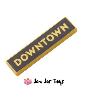 LEGO® Yellow 1 x 4 Tile, Downtown Wording on Black Background. PT136